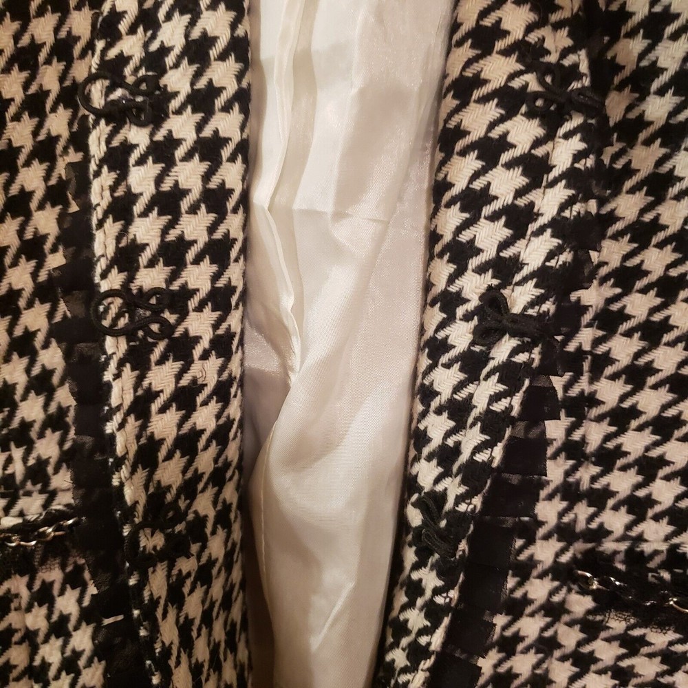 White House Black Market Houndstooth Blazer Chain Trim Hook Closure Size 4 - Picture 6 of 11